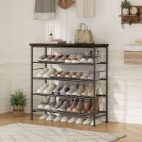 Suoernuo Shoe Rack Organizer 5 Tier For Closet Entryway Free Standing Metal Storage Shoe Shelf With Mdf Top Board