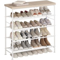 Suoernuo Shoe Rack Organizer 5 Tier For Closet Entryway Free Standing Metal Storage Shoe Shelf With Mdf Top Board