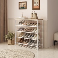 Suoernuo Shoe Rack Organizer 5 Tier For Closet Entryway Free Standing Metal Storage Shoe Shelf With Mdf Top Board