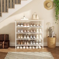 Suoernuo Shoe Rack Organizer 5 Tier For Closet Entryway Free Standing Metal Storage Shoe Shelf With Mdf Top Board