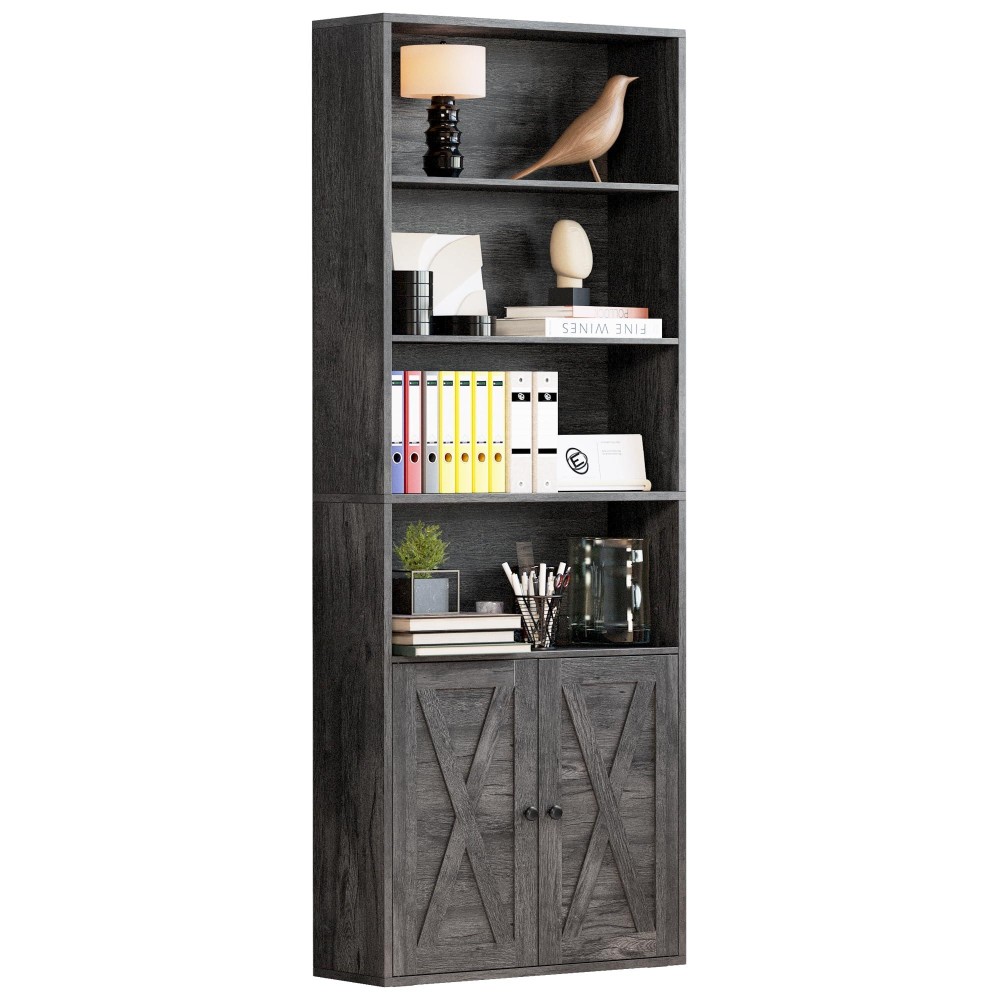 Ironck Industrial Bookshelves And Bookcases With Doors Floor Standing 6 Shelf Display Storage Shelves 70 In Tall Bookcase For Ho