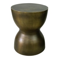 17 Inch Round End Accent Table, cast Aluminum, Hourglass Shape, Antique Brass, Black(D0102H5T386)