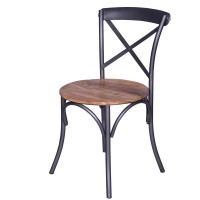 19 Inch Industrial Dining Accent chair with Mango Wood Seat, Open X Iron Backrest, Metallic gray, Brown(D0102H5T3Y2)
