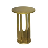 cyrus 18 Inch Round Accent Side Table, cast Aluminum, Arched cut Out Frame, Brass(D0102H5T36P)