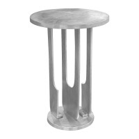 cyrus 18 Inch Round Accent Side Table, Textured Top, cast Aluminum, Arched cut Out, glossy Silver(D0102H5T3YT)