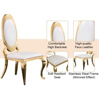 Goderfuu Dining Chairs Set Of 6 - White Leather Upholstered Dining Chairs With Gold Stainless Steel Legs, Kitchen Dining Room Chairs With Oval Back, Luxury Dining Chairs Accent Chairs Side Chairs