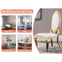 Goderfuu Dining Chairs Set Of 6 - White Leather Upholstered Dining Chairs With Gold Stainless Steel Legs, Kitchen Dining Room Chairs With Oval Back, Luxury Dining Chairs Accent Chairs Side Chairs