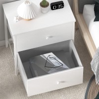 Boluo White Nightstand 2 Drawer For Bedroom,Small Night Stand With Fabric Drawers End Table Modern