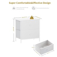 Boluo White Nightstand 2 Drawer For Bedroom,Small Night Stand With Fabric Drawers End Table Modern