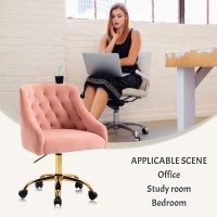 Mojay Swivel Velvet Home Office Chair, Trendy Vanity Chair, Girl Desk Chair, Pretty Fancy Chair, Gold Task Chair For Bedrooom, 360