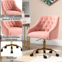 Mojay Swivel Velvet Home Office Chair, Trendy Vanity Chair, Girl Desk Chair, Pretty Fancy Chair, Gold Task Chair For Bedrooom, 360