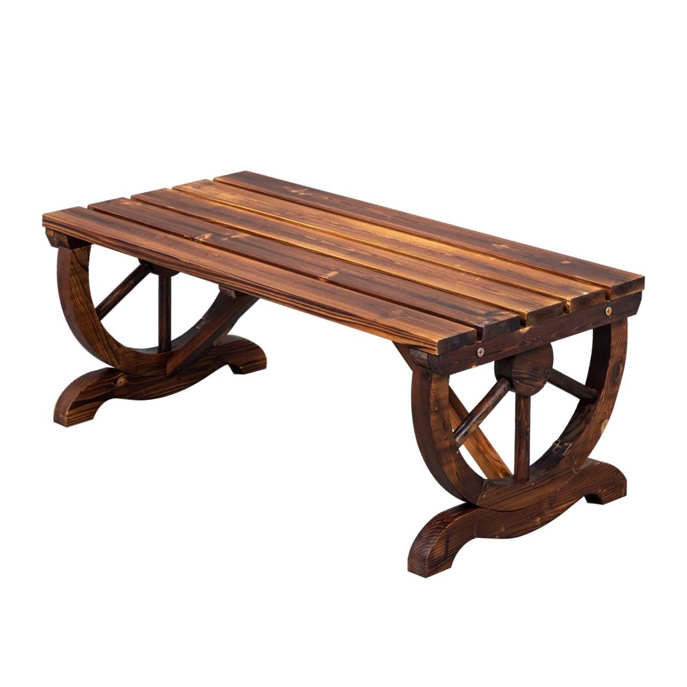 Vingli Outdoor Rustic Wooden Bench With Wagon Wheel Legs 2 People Outdoor Bench Garden Bench Front Porch Furniture Patio Lawn Y