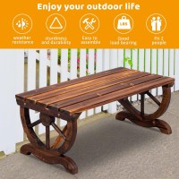 Vingli Outdoor Rustic Wooden Bench With Wagon Wheel Legs 2 People Outdoor Bench Garden Bench Front Porch Furniture Patio Lawn Y