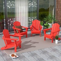 Westintrends Outdoor Adirondack Chairs Set Of 4  Plastic Fire Pit Chair  Weather Resistant Folding Patio Lawn Chair For Outside Deck Garden Backyardf Balcony  Red