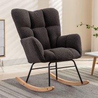 Nioiikit Nursery Rocking Chair Teddy Upholstered Glider Rocker Rocking Accent Chair Padded Seat With High Backrest Armchair Comfy Side Chair For Living Room Bedroom Offices (Dark Grey)