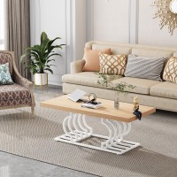 Tribesigns Modern Coffee Table, 47 Inch Faux Marble Cocktail Table With Geometric Frame, Rectangular Center Table Tea Table Accent Furniture For Living Room, Simple Assembly (White/Gold)