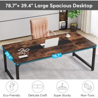 Tribesigns Modern Computer Desk, 78.7 X 39.4 Inch X Large Executive Office Desk Computer Table Study Writing Desk Workstation For Home Office,Rustic/Black