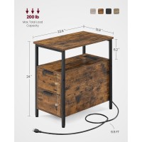 Vasagle Side Table With Charging Station, Narrow End Table With 2 Drawers, Slim Nightstand And Bedside Table With Storage, For Small Spaces, Rustic Brown + Black