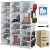 Cubediy Shoe Organizer Cabinet Up To 48 Pairs Shoe Closetportable Closed Shoe Rack With Seethrough Door Clear Plastic Stac