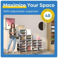 Cubediy Shoe Organizer Cabinet Up To 48 Pairs Shoe Closetportable Closed Shoe Rack With Seethrough Door Clear Plastic Stac