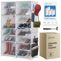 Cubediy Shoe Organizer Cabinet Up To 32 Pairs Shoe Closetportable Closed Shoe Rack With Seethrough Door Clear Plastic Stac