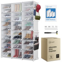 Cubediy Shoe Organizer Cabinet Up To 72 Pairs Shoe Closetportable Closed Shoe Rack With Seethrough Door Clear Plastic Stac