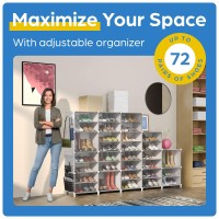 Cubediy Shoe Organizer Cabinet Up To 72 Pairs Shoe Closetportable Closed Shoe Rack With Seethrough Door Clear Plastic Stac