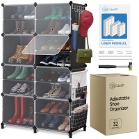 Cubediy Shoe Organizer Cabinet Up To 32 Pairs Shoe Closetportable Closed Shoe Rack With Seethrough Door Clear Plastic Stac