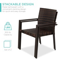 Best Choice Products Set Of 2 Stackable Outdoor Wicker Dining Chairs Allweather Firepit Armchair Warmrests Steel Frame For Pa