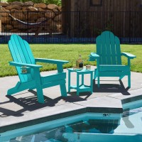 Lue Bona Folding Adirondack Chair Set Of 2 With Adirondack Side Table Aruba Blue Hdps Fire Pit Adirondack Chairs With Cup Holde