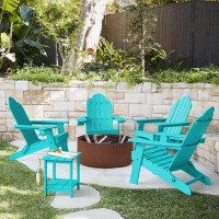 Lue Bona Folding Adirondack Chair Set Of 4 Aruba Blue Hdps Fire Pit Patio Chairs Weather Resistant Modern Plastic Outdoor Chai