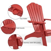 Psilvam Adirondack Chair, Oversized Poly Lumber Fire Pit Chair With Cup Holder, 350Lbs Support Patio Chairs For Garden, Weather Resistant Outdoors Seating, Relaxing Gift For Father & Mother (4, Red)