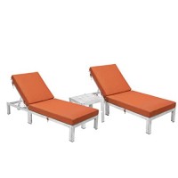 Leisuremod Chelsea Modern Outdoor Weathered Grey Chaise Lounge Chair Set Of 2 With Side Table & Cushions