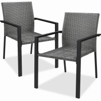 Best Choice Products Set Of 2 Stackable Outdoor Wicker Dining Chairs All-Weather Firepit Armchair W/Armrests, Steel Frame For Patio, Deck, Garden, Yard - Gray