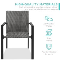 Best Choice Products Set Of 2 Stackable Outdoor Wicker Dining Chairs All-Weather Firepit Armchair W/Armrests, Steel Frame For Patio, Deck, Garden, Yard - Gray