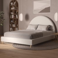 Dg Casa Boucle Cloud Bed Frame With Arch Shaped Headboard, Upholstered In Soft Fabric, Platform Bed Frame With Solid Wood Legs - Boho Or Modern Style - No Box Spring Needed - Queen Size