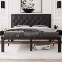 Feonase Queen Size Metal Bed Frame With Faux Leather Button Tufted Headboard Heavyduty Platform Bed Frame With 12 Storage S