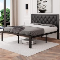 Feonase Queen Size Metal Bed Frame With Faux Leather Button Tufted Headboard Heavyduty Platform Bed Frame With 12 Storage S