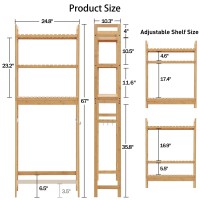 Hitomen Over The Toilet Storage Cabinet, Bamboo Adjustable 3-Tier Above Toilet Shelf, Stable Freestanding Above Toilet Organizer With 3 Hooks For Bathroom Restroom Laundry Balcony, Natural 67