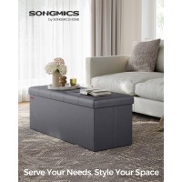 Songmics 43 Inches Folding Storage Ottoman Bench Storage Chest Footrest Coffee Table Padded Seat Faux Leather Holds Up To