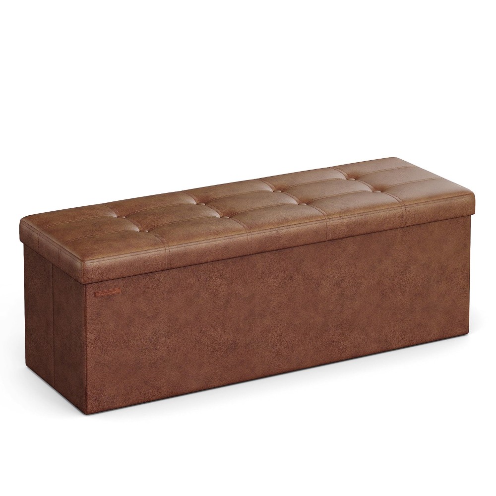 Songmics 43 Inches Folding Storage Ottoman Bench Storage Chest Footrest Coffee Table Padded Seat Faux Leather Holds Up To