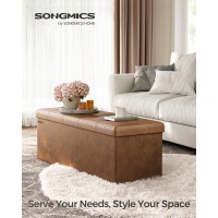 Songmics 43 Inches Folding Storage Ottoman Bench Storage Chest Footrest Coffee Table Padded Seat Faux Leather Holds Up To