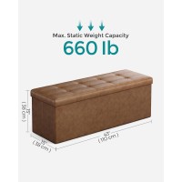 Songmics 43 Inches Folding Storage Ottoman Bench Storage Chest Footrest Coffee Table Padded Seat Faux Leather Holds Up To