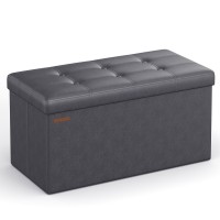 Songmics 30 Inches Folding Storage Ottoman Bench Storage Chest Footrest Coffee Table Padded Seat Faux Leather Holds Up To