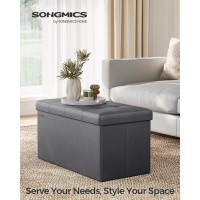 Songmics 30 Inches Folding Storage Ottoman Bench Storage Chest Footrest Coffee Table Padded Seat Faux Leather Holds Up To