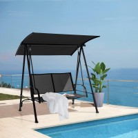Tangkula 2 Person Porch Swing, Patio Swing With Adjustable Canopy, Comfortable Fabric Seat & Heavy-Duty Steel Frame, Outdoor Canopy Swing For Patio, Garden, Poolside (Black)