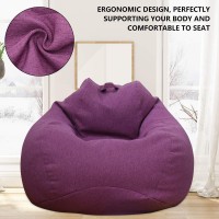 Large Bean Bag Chair Sofa Cover (No Filler) Comfortable Outdoor Lazy Seat Bag Couch Cover Without Filler For Adults Kids Soft Tatami Chairs Covers For Home Garden Living Room (Purple, 3.3 X 3.9 Ft)