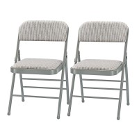 Amazing For Less Pack Of 2 Fabricvinyl Steel Frame Metal Foam Padded Folding Chairs Black Gray White 2Pack Fabric Whi