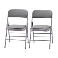 Amazing For Less Pack Of 2 Fabricvinyl Steel Frame Metal Foam Padded Folding Chairs Black Gray White 2Pack Vinyl Gray