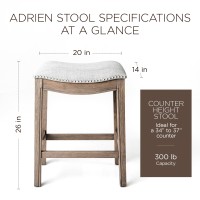 Maven Lane Adrien Saddle Counter Stool In Reclaimed Oak Finish With Ash Grey Fabric Upholstery